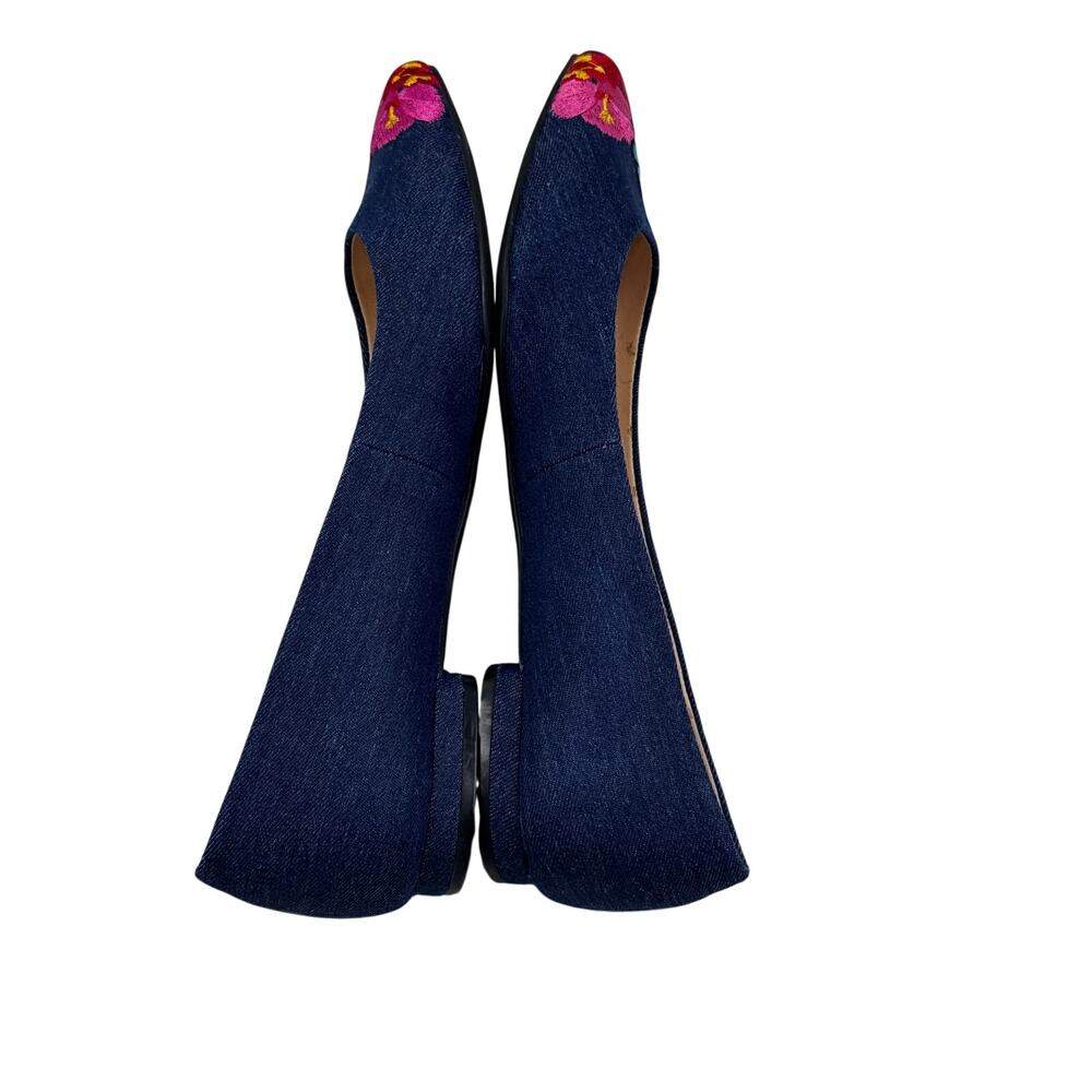 Nine West Obedience Denim Floral Embroidered Pointed Toe Flats Women's Size 6.5 - Picture 6 of 11